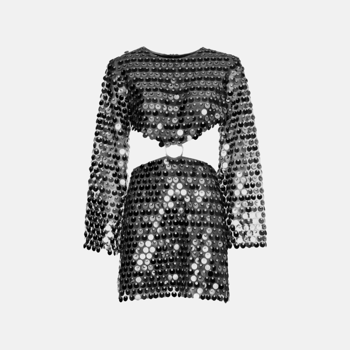 Women Sequin Mini Dress Flared Sleeve Cut-Out