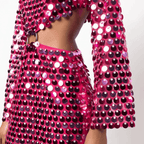 Women Sequin Mini Dress Flared Sleeve Cut-Out