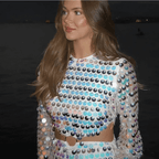 Women Sequin Mini Dress Flared Sleeve Cut-Out