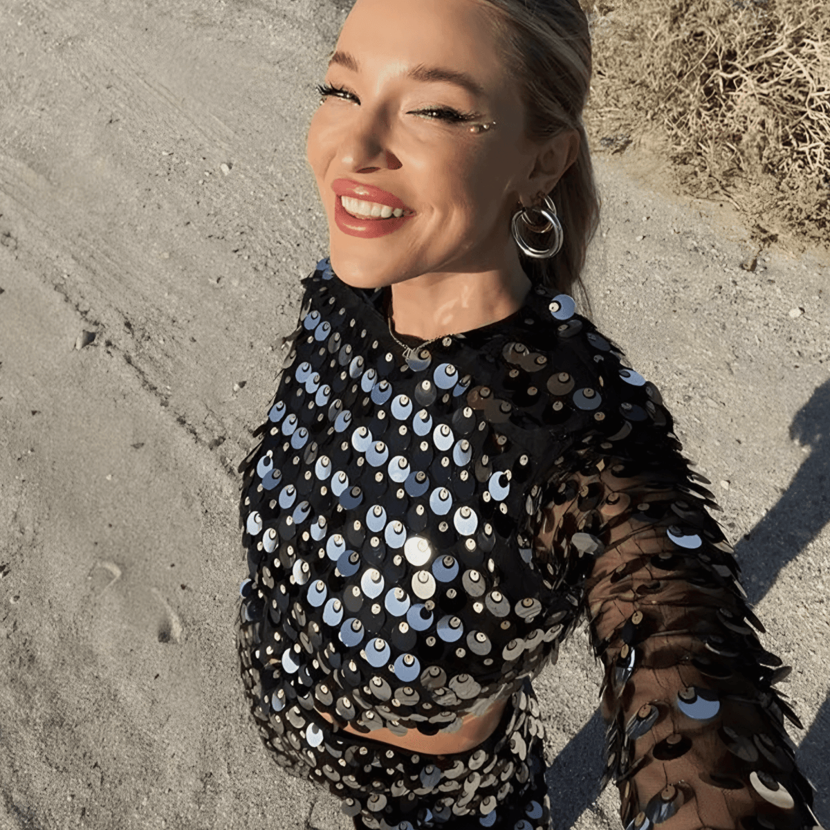 Women Sequin Mini Dress Flared Sleeve Cut-Out