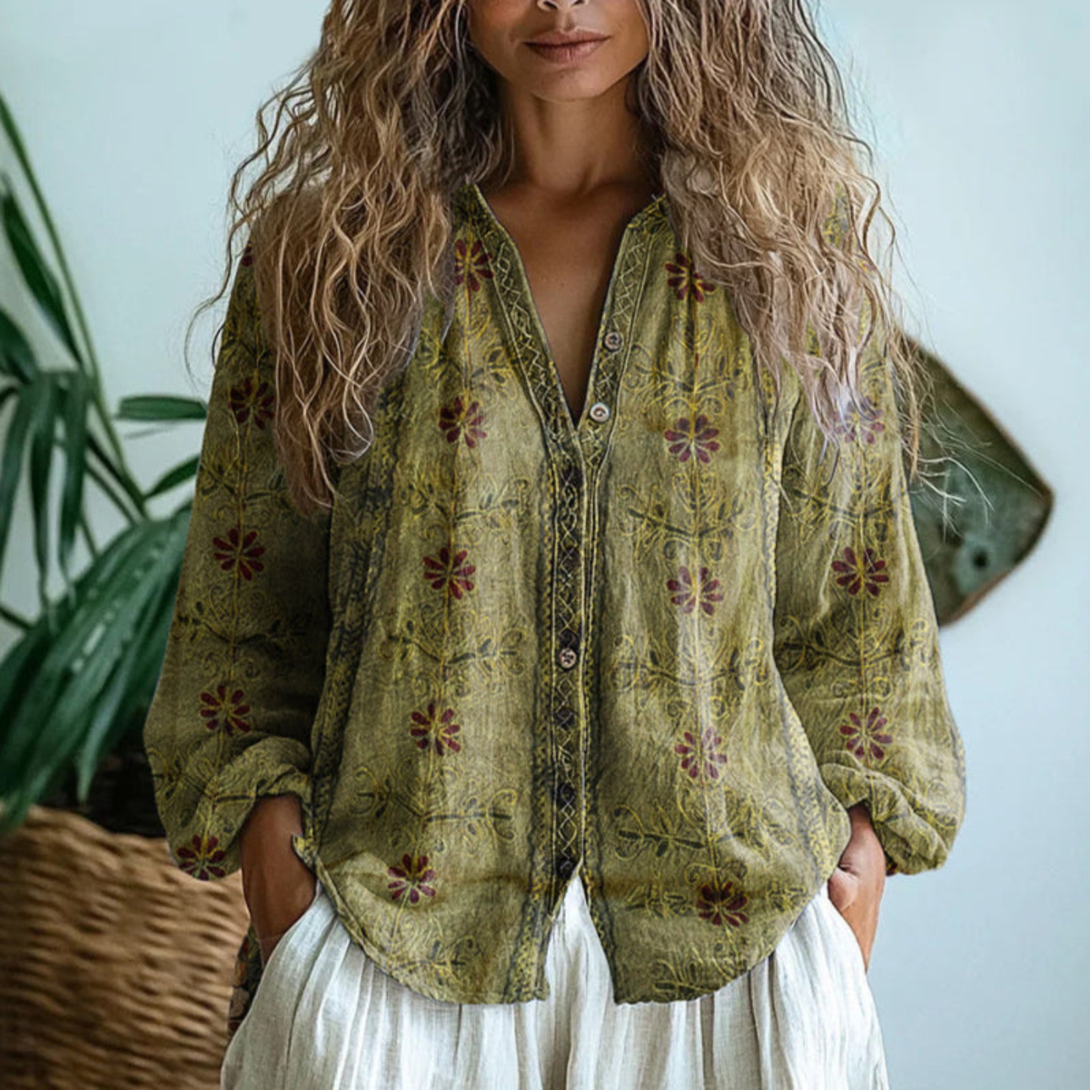 Luna | Women's Linen Button-Down Blouse | Long Sleeve