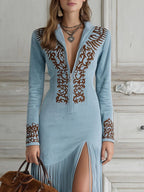 Halle | Maxi Dress | Women's Long Sleeve, Fringe Detail | Boho Western