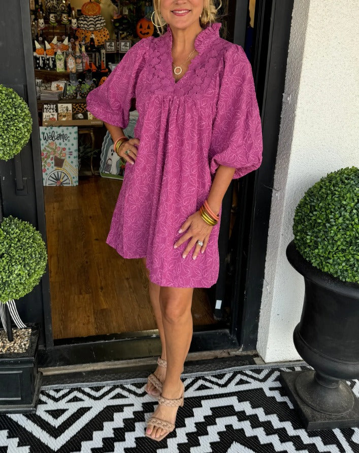 Hazel | Satin Puff Sleeve Dress | Deep V-Neck, Cut-Out