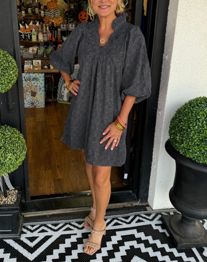 Hazel | Satin Puff Sleeve Dress | Deep V-Neck, Cut-Out