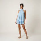 Mini Dress Women Sleeveless Straight Cut Tie Back Casual Summer