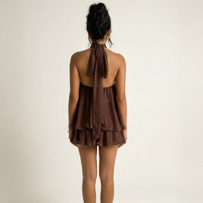 Mini Dress Women Sleeveless Straight Cut Tie Back Casual Summer