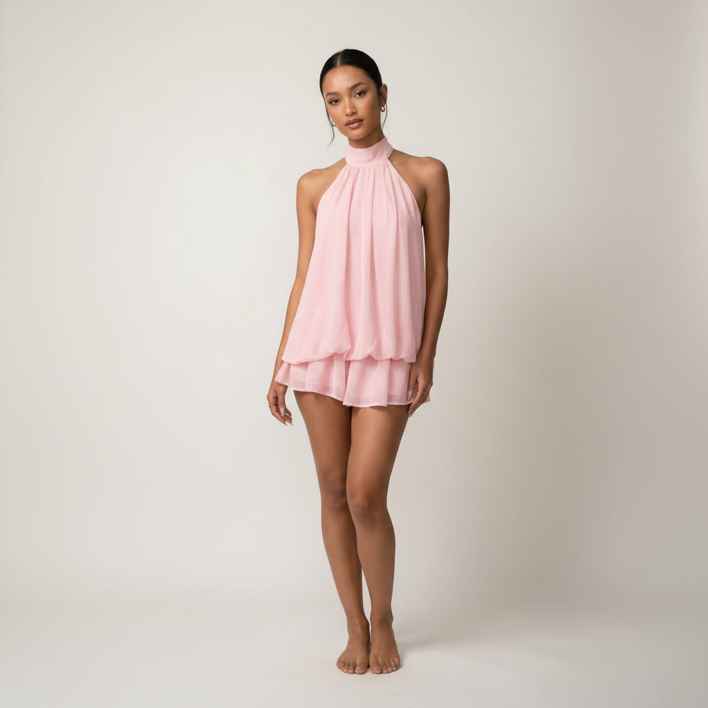 Mini Dress Women Sleeveless Straight Cut Tie Back Casual Summer