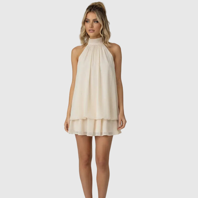 Mini Dress Women Sleeveless Straight Cut Tie Back Casual Summer
