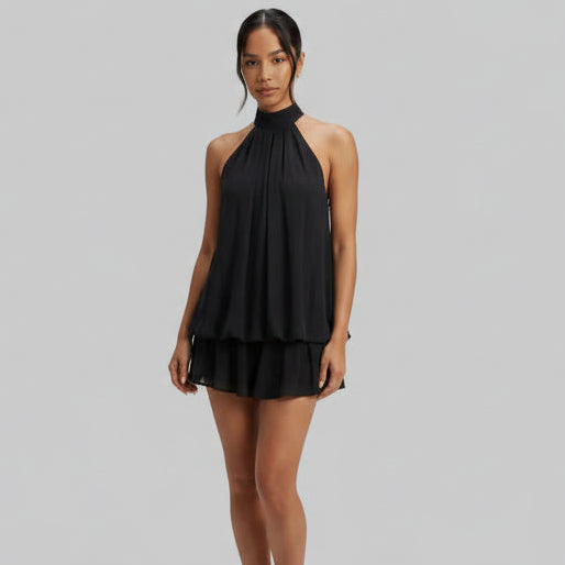 Mini Dress Women Sleeveless Straight Cut Tie Back Casual Summer