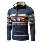 Christmas Jumper Men Knitted Quarter Zip Cotton Blend Winter High Neck