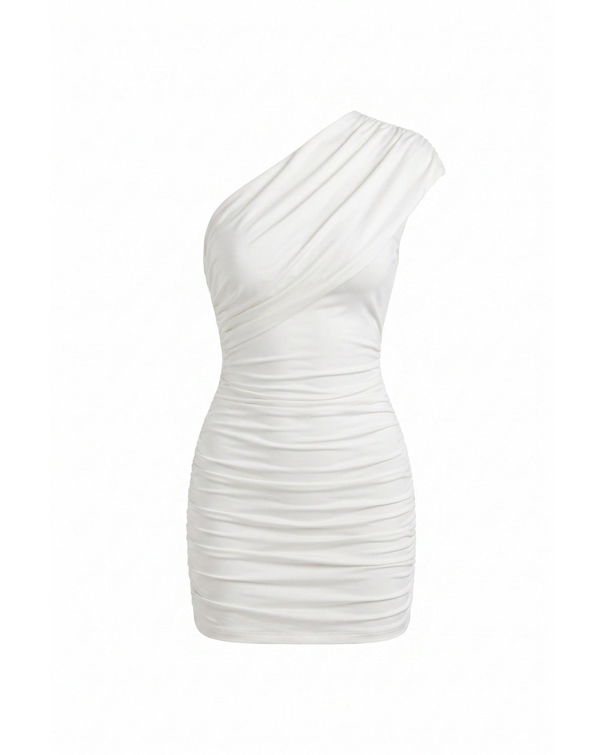 Mini Dress Women One Shoulder Ruched Fitted Asymmetric Neckline