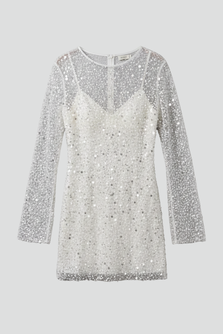 Fleur | Women's Mini Dress | Mesh Overlay, Long Sleeves, Sleeveless Underlayer
