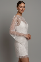 Fleur | Women's Mini Dress | Mesh Overlay, Long Sleeves, Sleeveless Underlayer