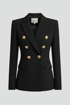 Women Double Breasted Blazer Gold Tone Buttons