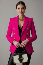 Women Double Breasted Blazer Gold Tone Buttons