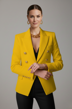 Women Double Breasted Blazer Gold Tone Buttons