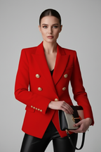 Women Double Breasted Blazer Gold Tone Buttons
