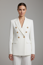 Women Double Breasted Blazer Gold Tone Buttons
