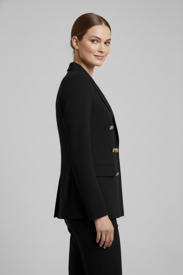 Women Double Breasted Blazer Gold Tone Buttons