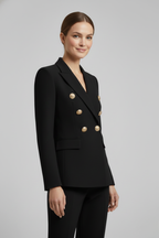 Women Double Breasted Blazer Gold Tone Buttons