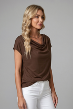 Aria | Women's Blouse | Cowl Neck, Draped Front, Short Sleeve | S–5XL