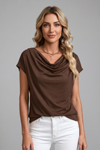 Aria | Women's Blouse | Cowl Neck, Draped Front, Short Sleeve | S–5XL