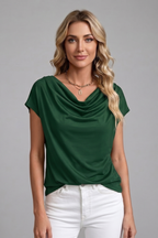 Aria | Women's Blouse | Cowl Neck, Draped Front, Short Sleeve | S–5XL