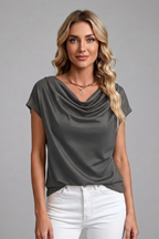 Aria | Women's Blouse | Cowl Neck, Draped Front, Short Sleeve | S–5XL