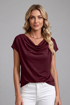 Aria | Women's Blouse | Cowl Neck, Draped Front, Short Sleeve | S–5XL