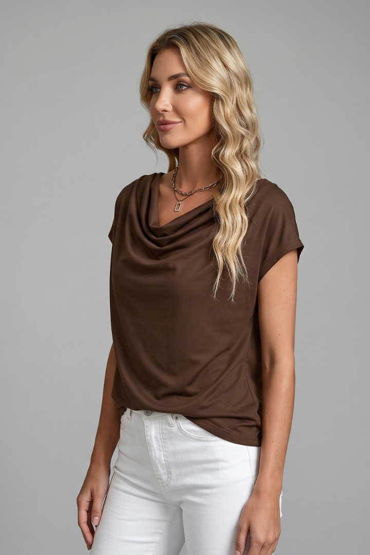 Aria | Women's Blouse | Cowl Neck, Draped Front, Short Sleeve | S–5XL