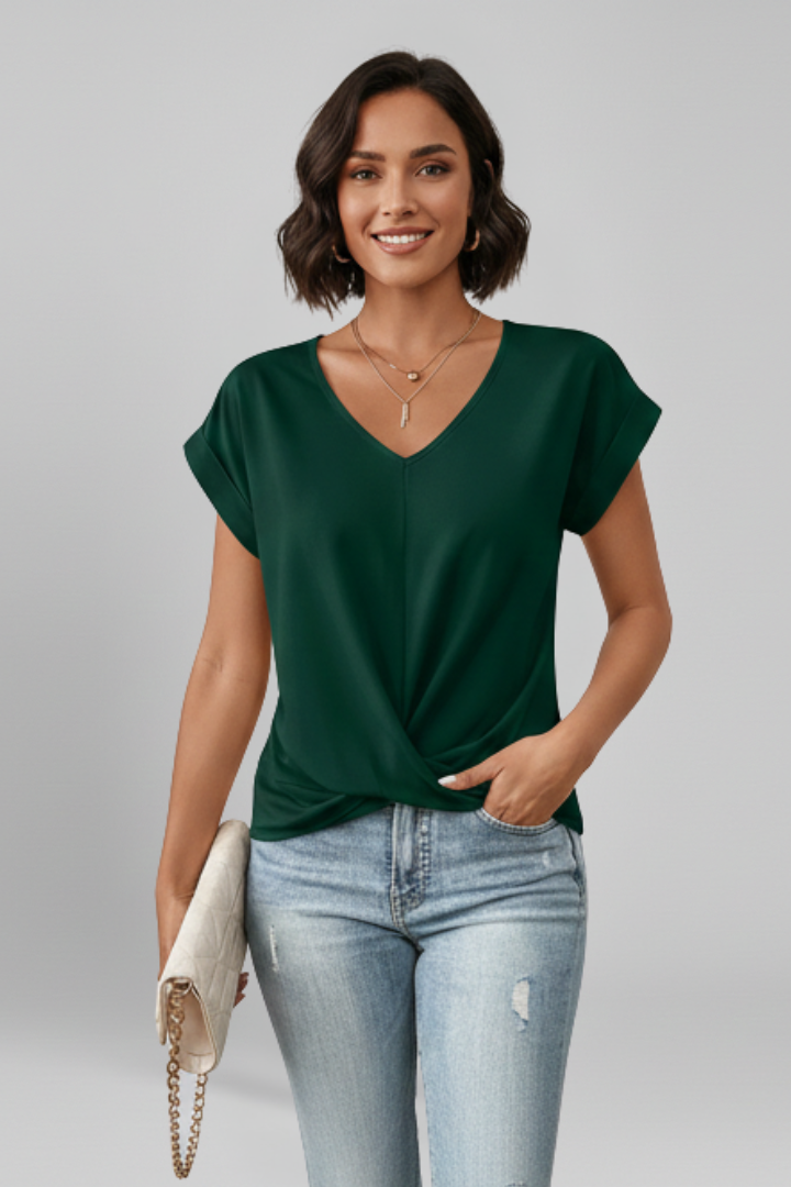 Women's Blouse | V-Neckline, Short Sleeve, Relaxed Fit | Kira