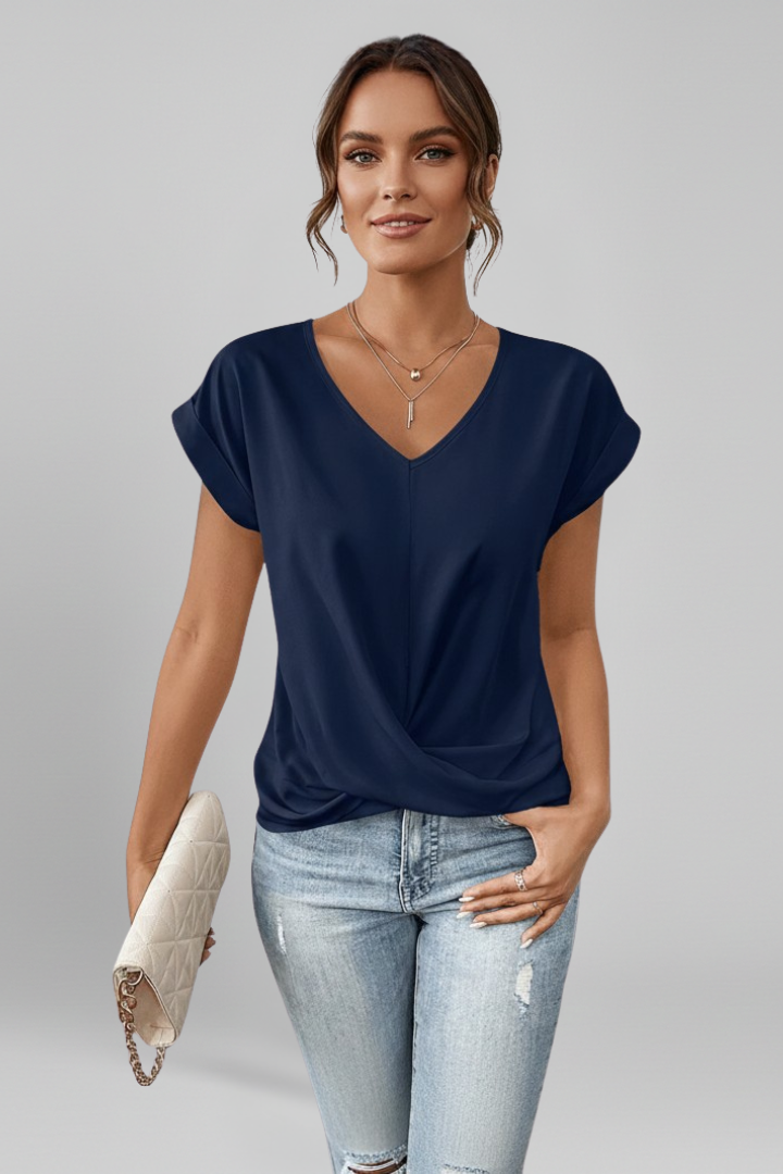 Women's Blouse | V-Neckline, Short Sleeve, Relaxed Fit | Kira
