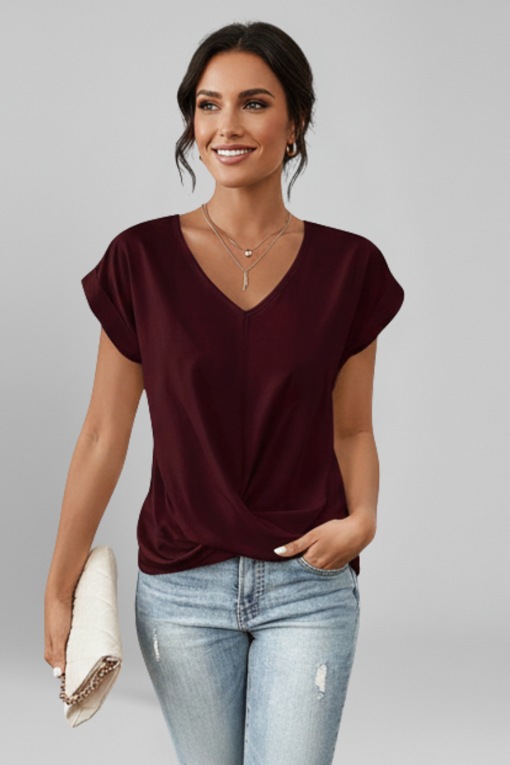 Women's Blouse | V-Neckline, Short Sleeve, Relaxed Fit | Kira