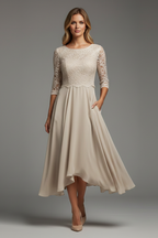 Cora | Women's Midi Dress | Round Neck, Short Sleeve | Loose Fit