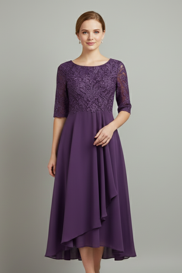 Cora | Women's Midi Dress | Round Neck, Short Sleeve | Loose Fit