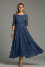 Cora | Women's Midi Dress | Round Neck, Short Sleeve | Loose Fit