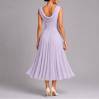 Xena | Women's Pleated Midi Dress | Draped Neckline, Fitted Waist | Sleeveless