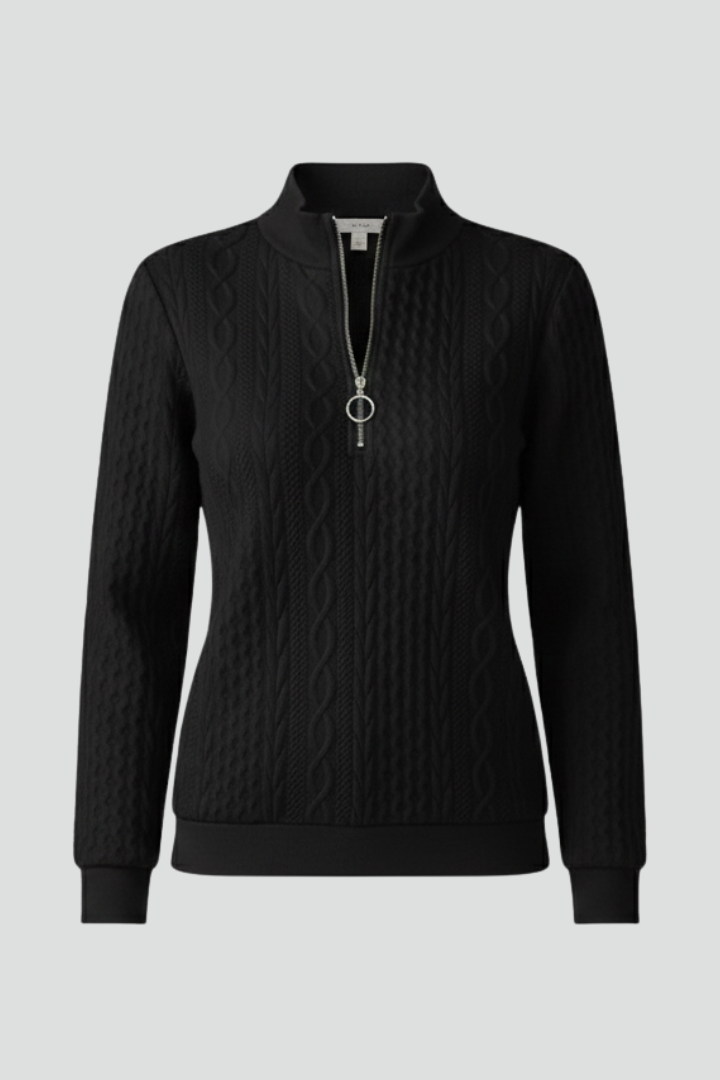 Women Cable Knit Jumper Zip Neck
