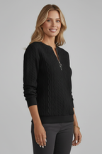 Women Cable Knit Jumper Zip Neck