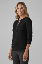 Women Cable Knit Jumper Zip Neck