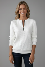Women Cable Knit Jumper Zip Neck
