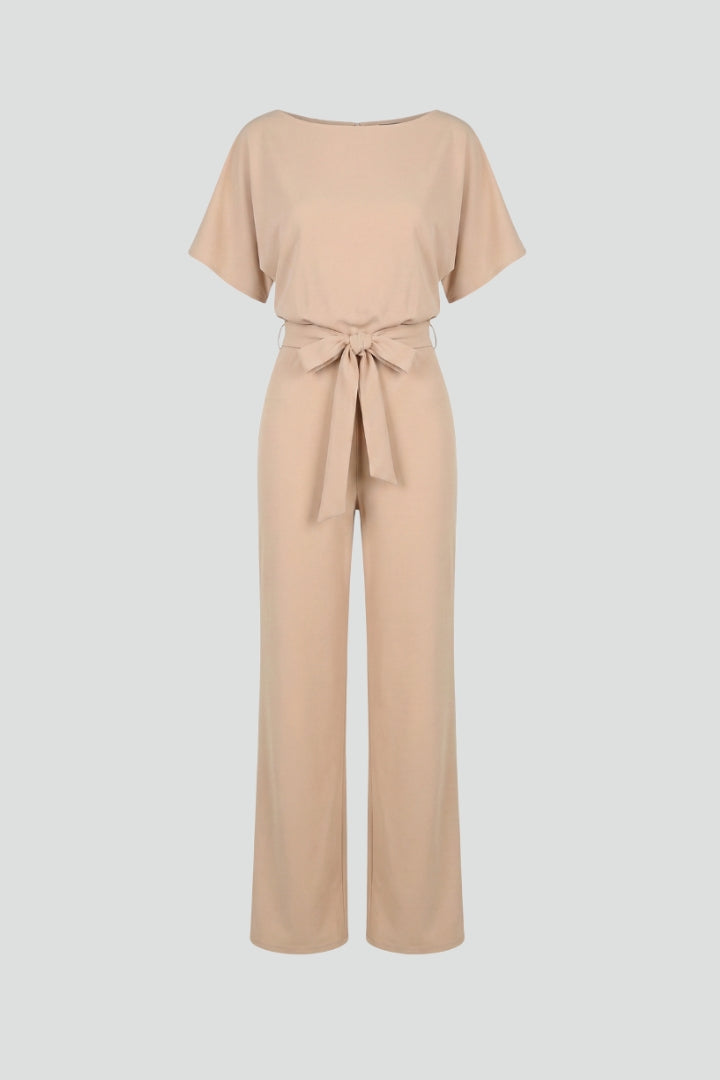 Nina | Women's Jumpsuit | Wide Leg, Belt, Short Sleeve | Full Length