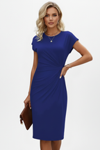 Alba | Women's Knee-Length Dress | Round Neck, Ruched Waist, Cap Sleeve