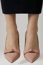 Women Leather Pumps Bow Detail Flared Heel