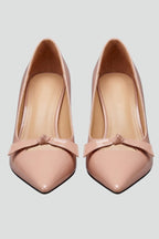 Women Leather Pumps Bow Detail Flared Heel