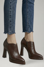 Women Leather Platform Block Heel Pumps Side Zip