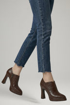 Women Leather Platform Block Heel Pumps Side Zip