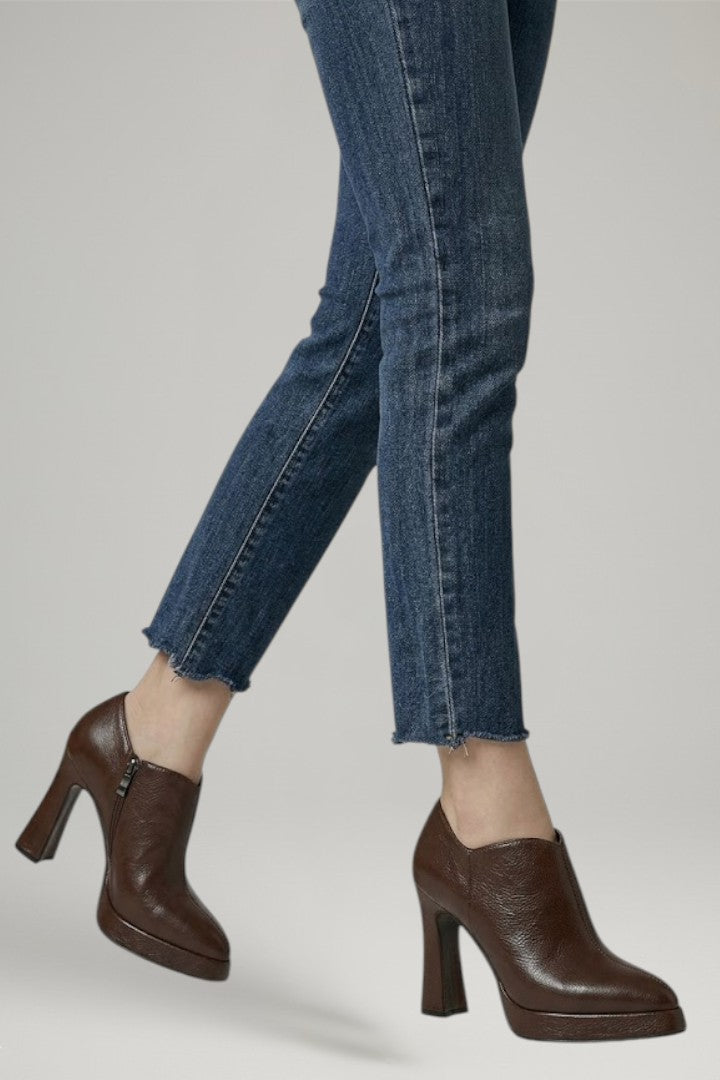 Women Leather Platform Block Heel Pumps Side Zip