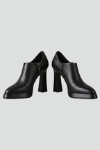 Women Leather Platform Block Heel Pumps Side Zip