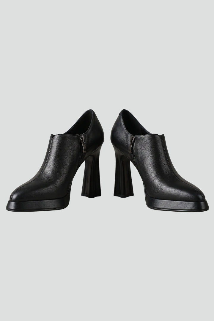 Women Leather Platform Block Heel Pumps Side Zip